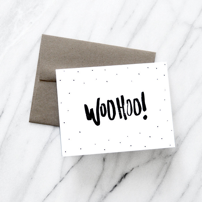 woohoo, card, melo & co., stationery, greeting card, brush lettering, celebration