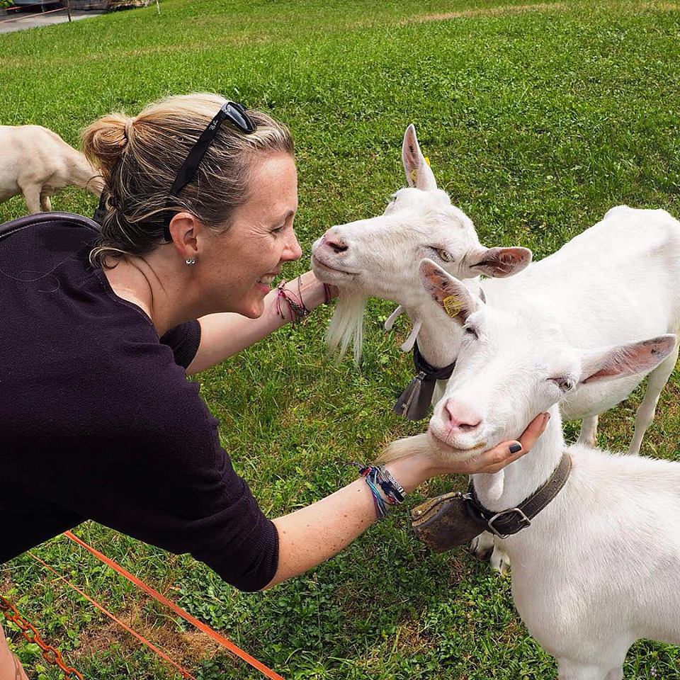 Genevieve Colmer with white goats